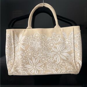 Oscar de la Renta Floral Beige Tote Bag